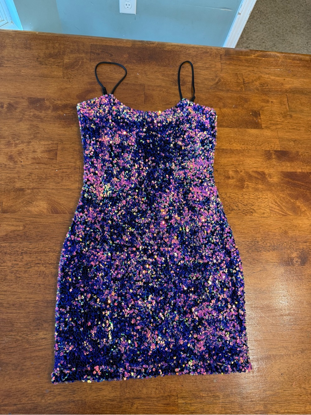 Velvi Juliette Mini Sequin Dress Galaxy Purple Pink Blue Iridescent Size S